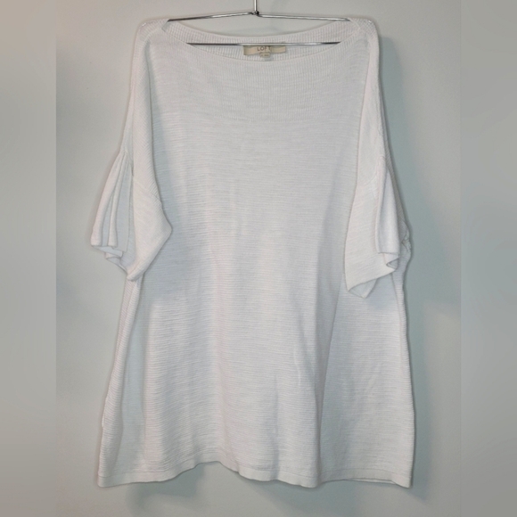 LOFT White 100% Cotton Bell Sleeves Knit Blouse Shirt Top Sz XL Minimal Neutral - Picture 1 of 5